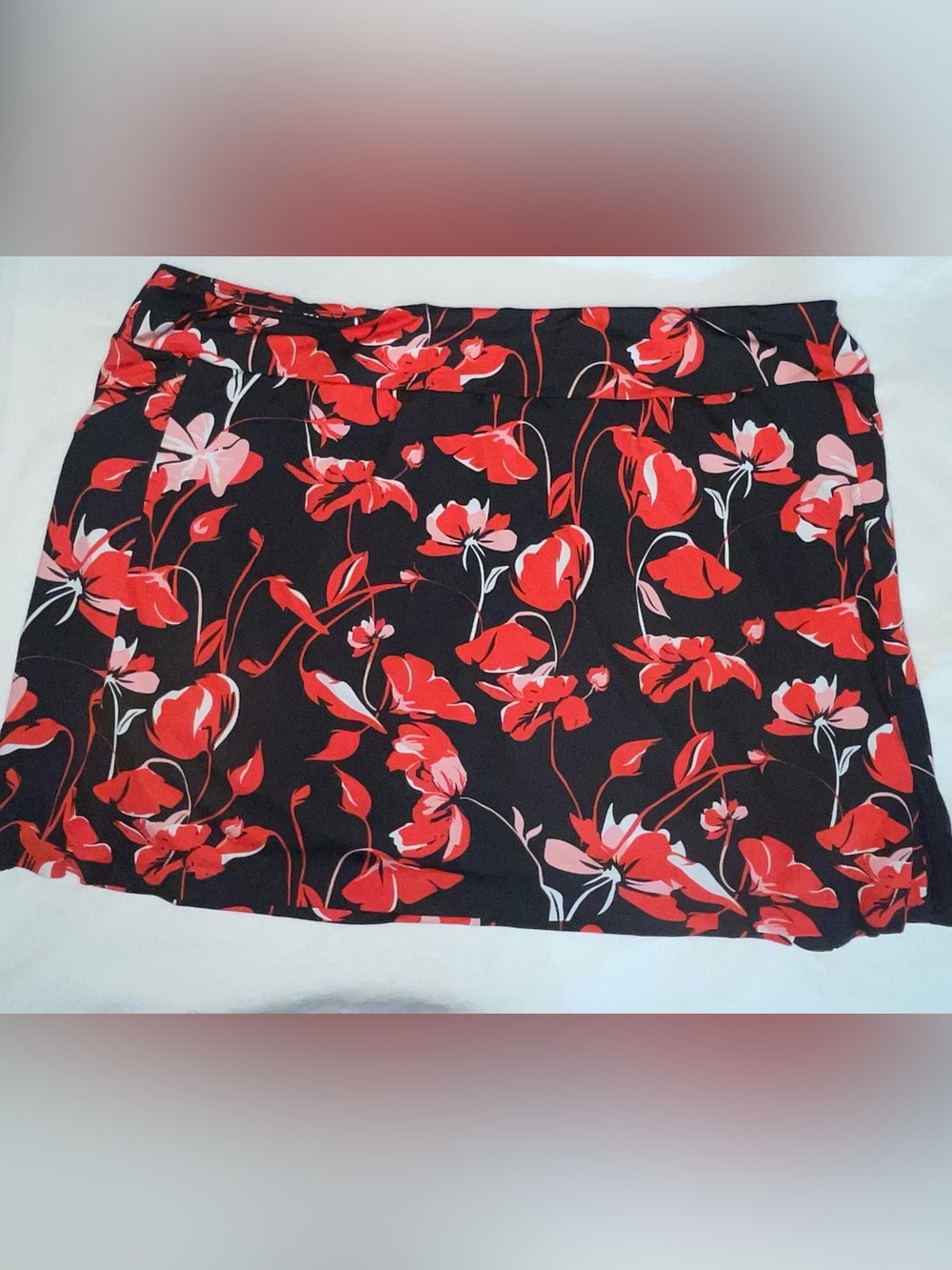 Black Floral Pencil Skirt with Red & Pink Blooms